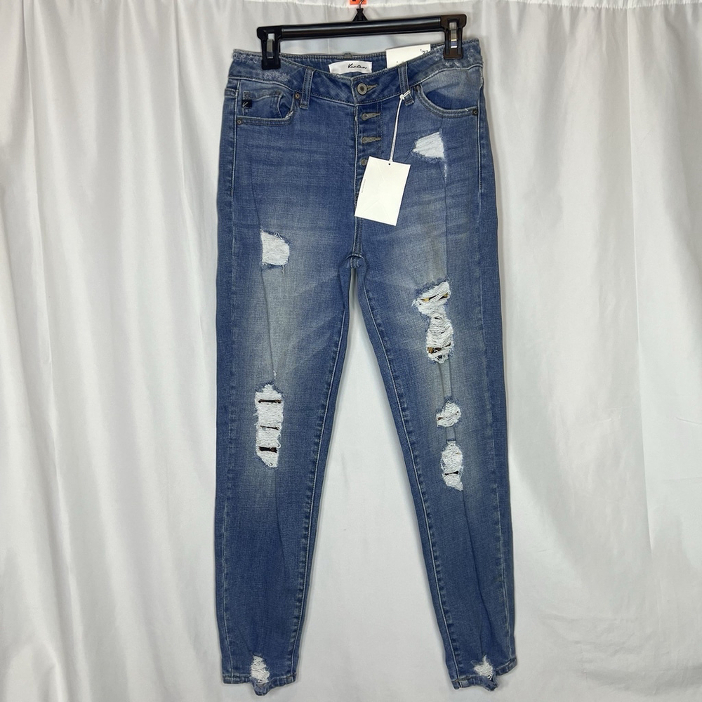 Kancan Skinny Jeans Ankle High Rise Leopard Women’s Sz 7/27 Casual Stretchy Blue